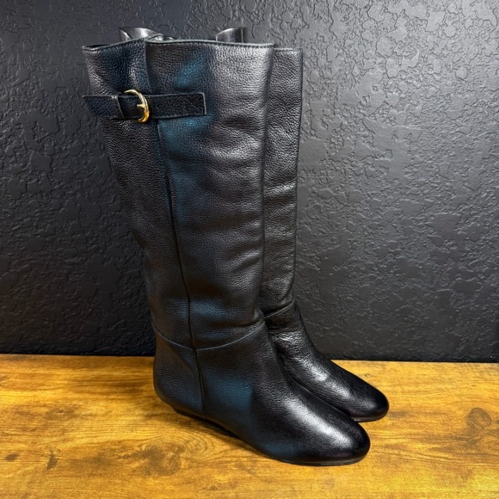 Steven Madden Intyce 615 Black‎ Pebbled Leather Wedge Knee High Boots Womens 7M